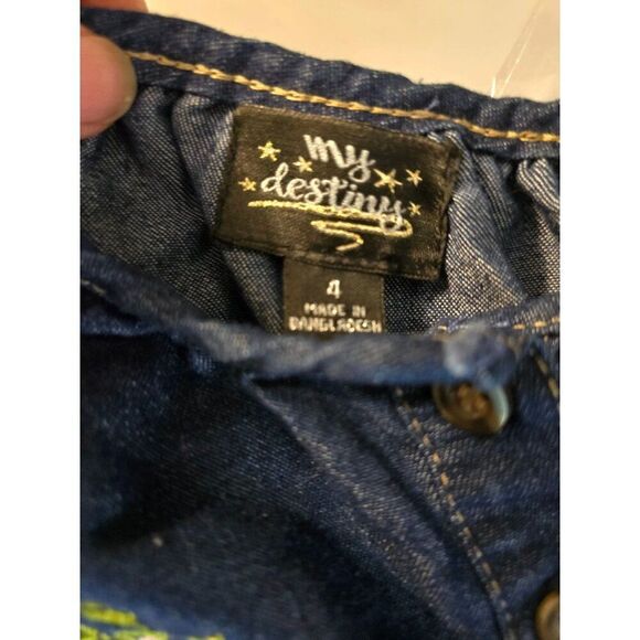 Girls Embroidered Denim Tunic Dress With Button Details & Elastic Waist - Size 4 - Picture 7 of 8